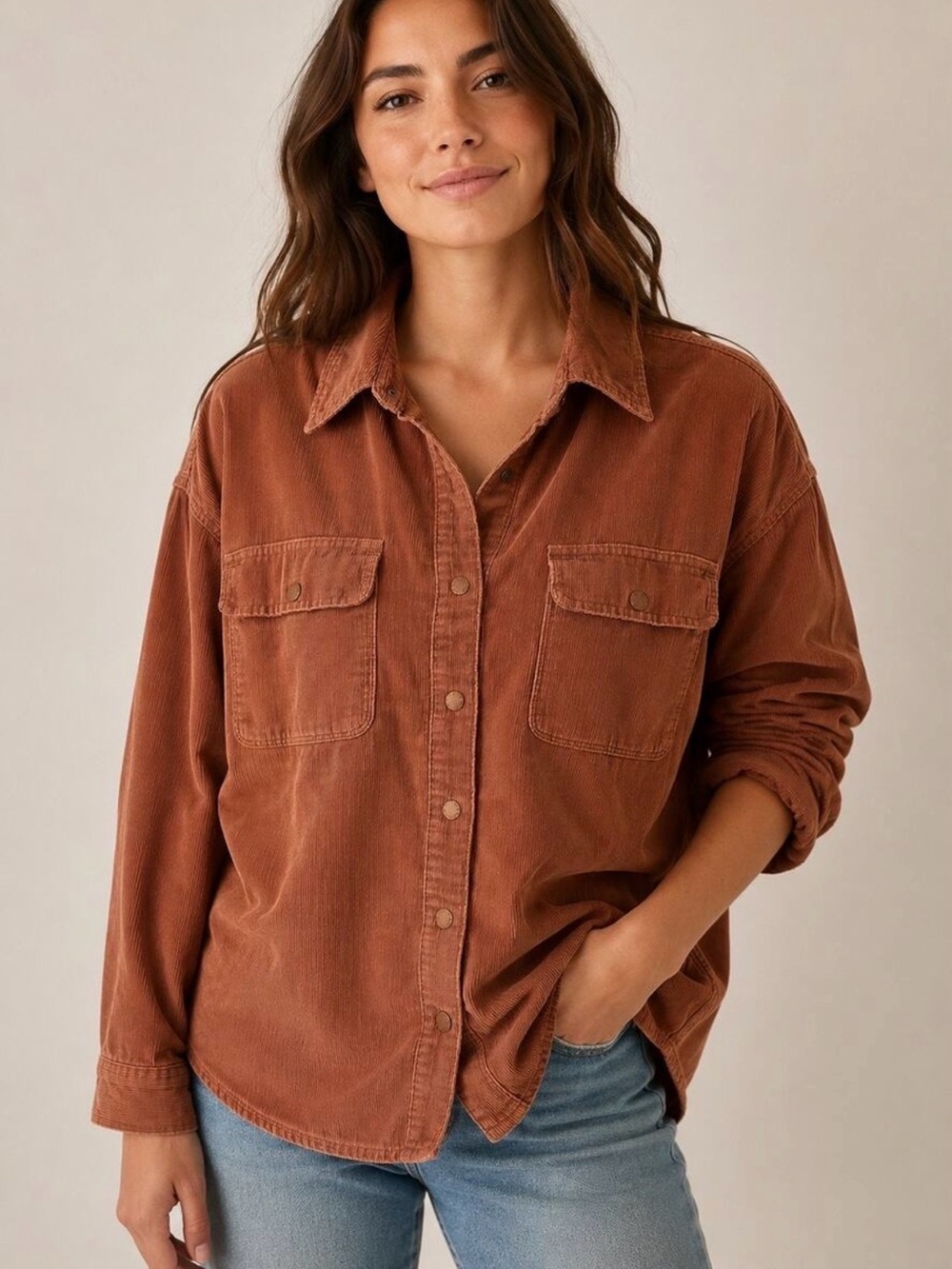 Aerie Offline Rust Corduroy Button-Up Shacket